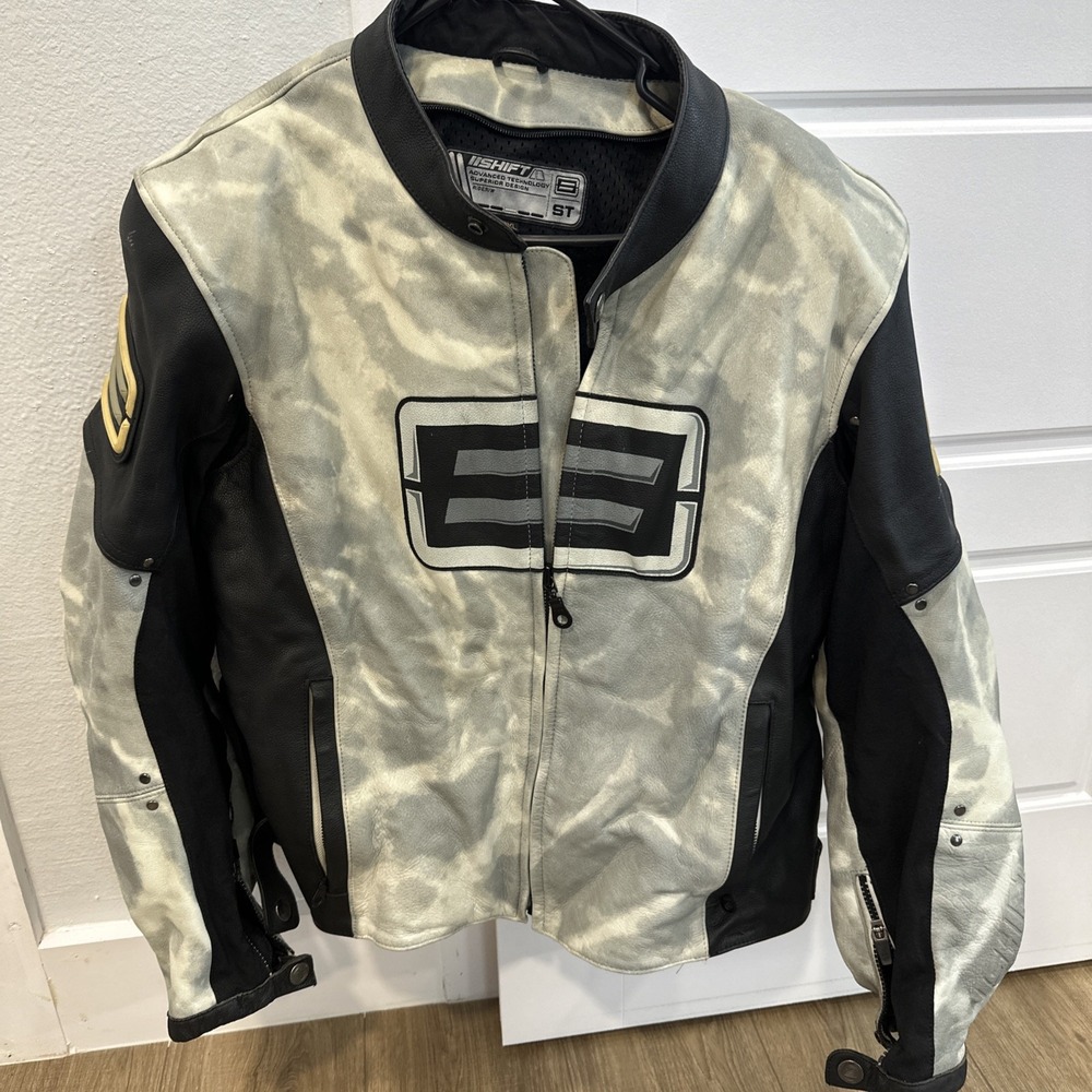 Shift Advance Technology Motorcycle Gray and Black Leather Jacket Size 2XL EUC